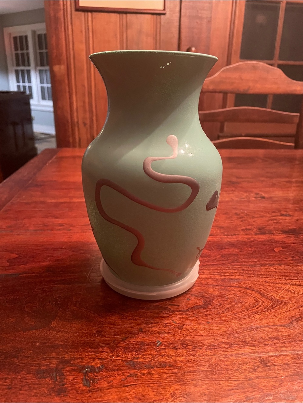 Hand painted glass vase in aquamarine and silver